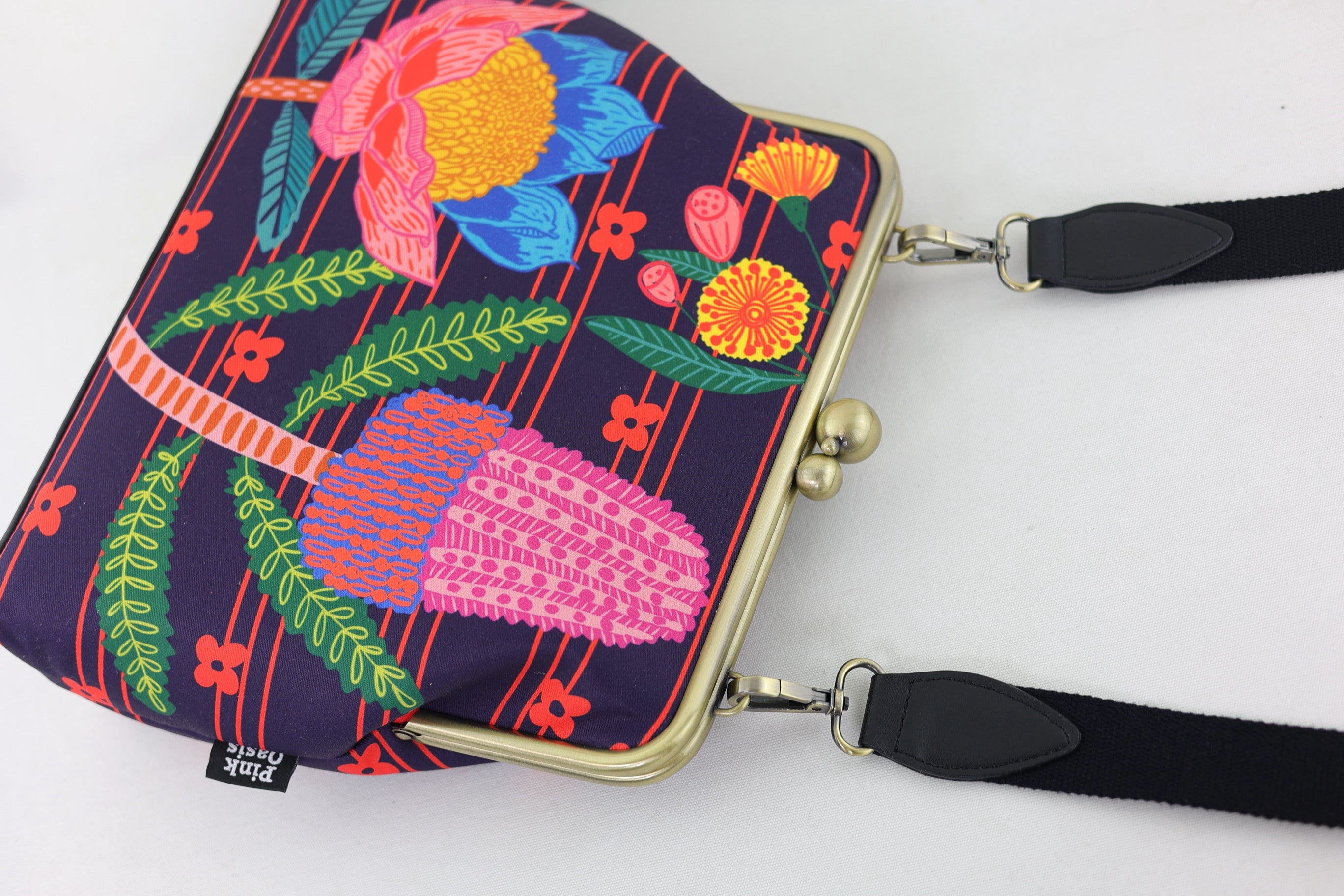 Australian Native Flower Crossbody Bag with Webbing Strap | PINK OASIS