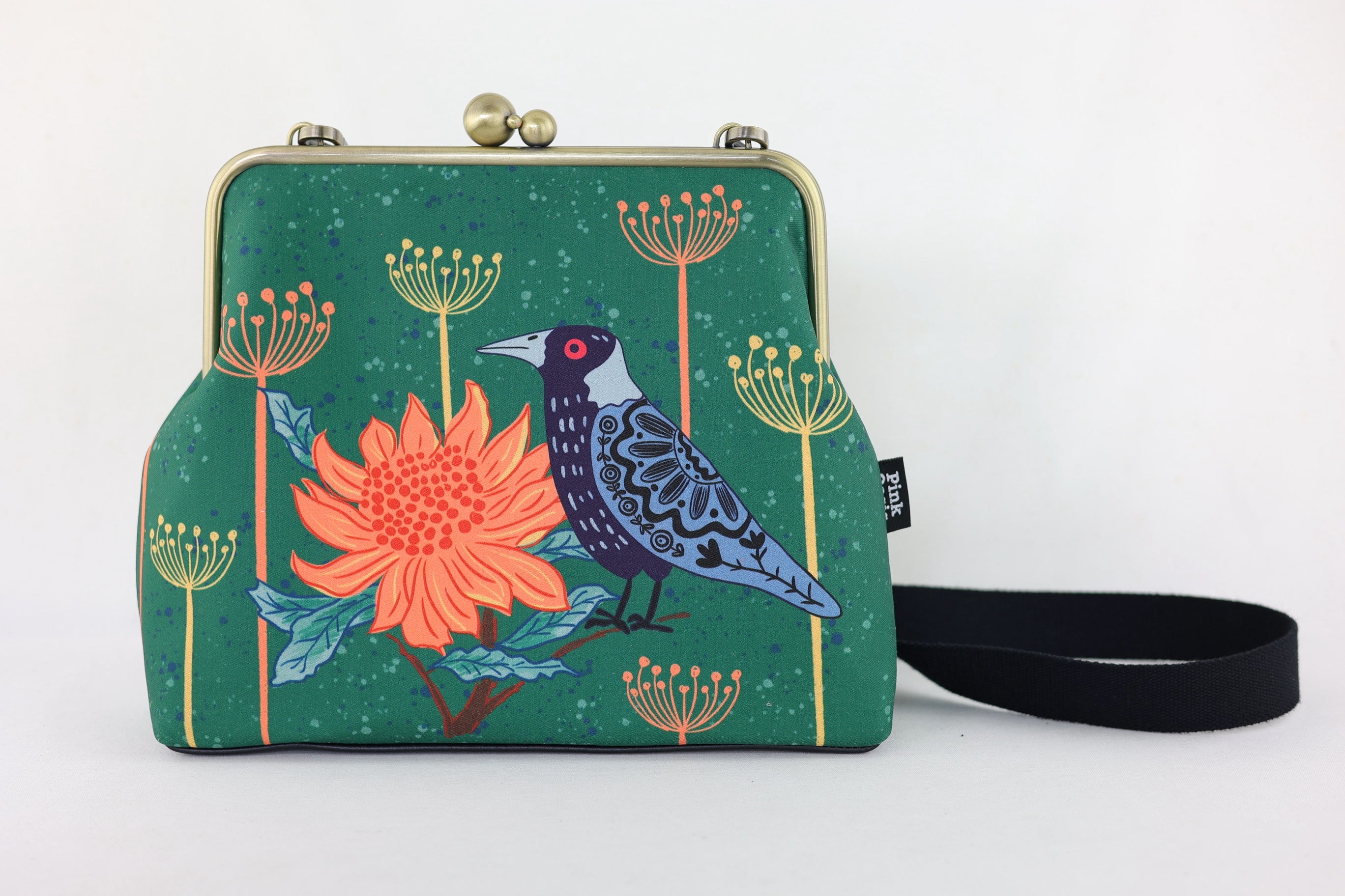 Magpie & Waratah Green Crossbody Bag with Webbing Strap | PINK OASIS