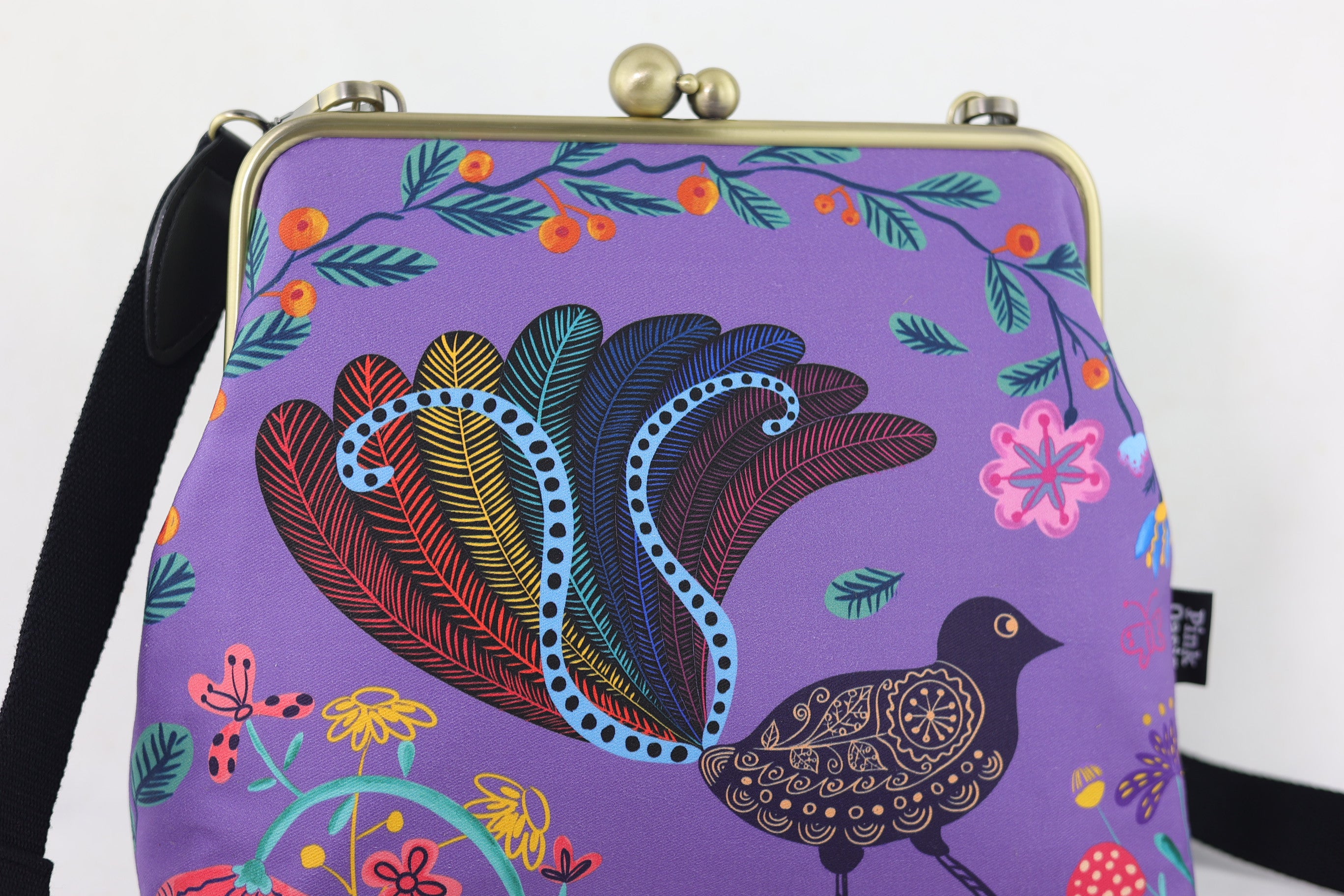 Lyre Bird Crossbody Bag with Webbing Strap | PINK OASIS