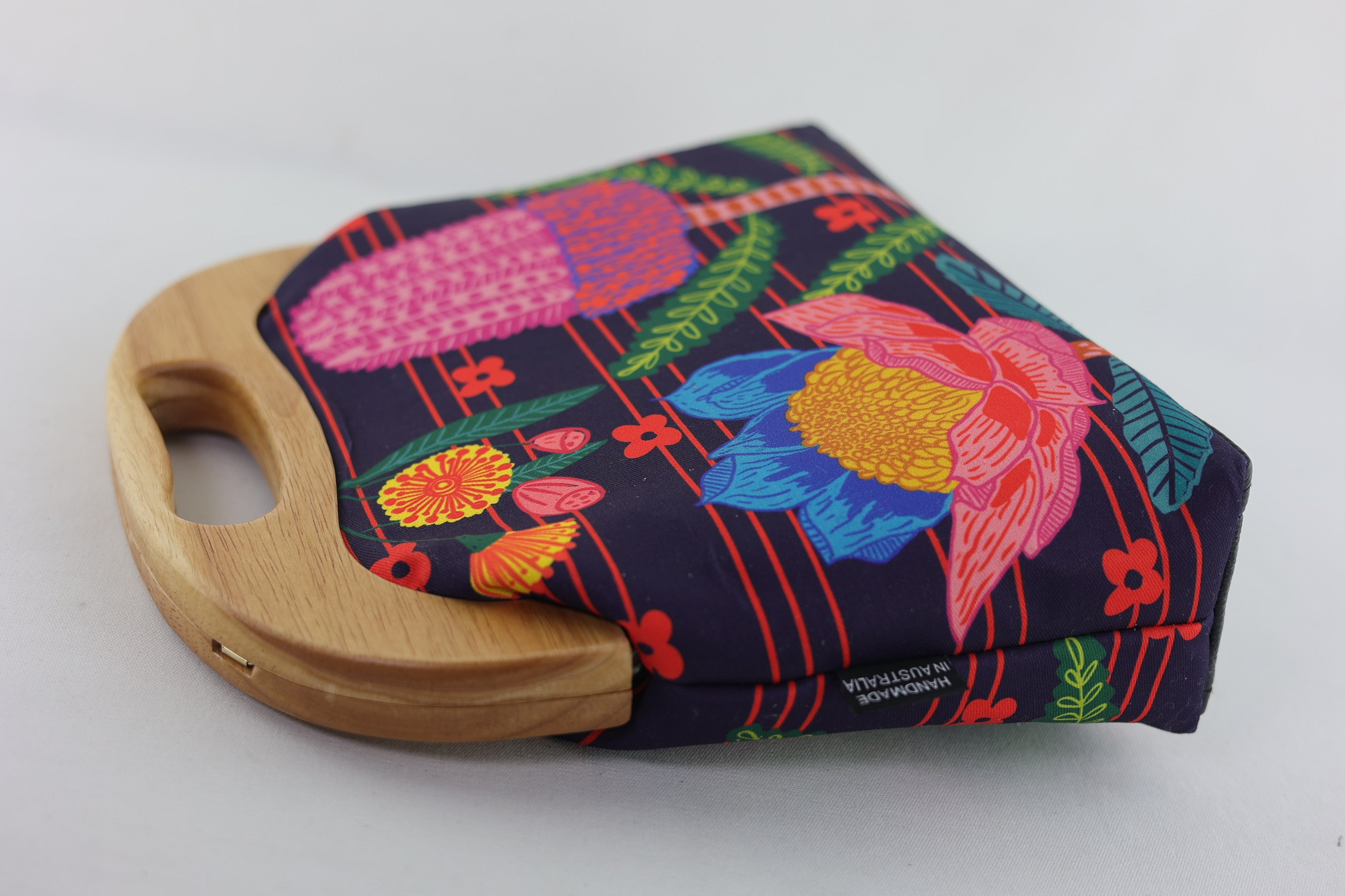 Australian Native Flowers Large Wood Frame Bag | PINK OASIS