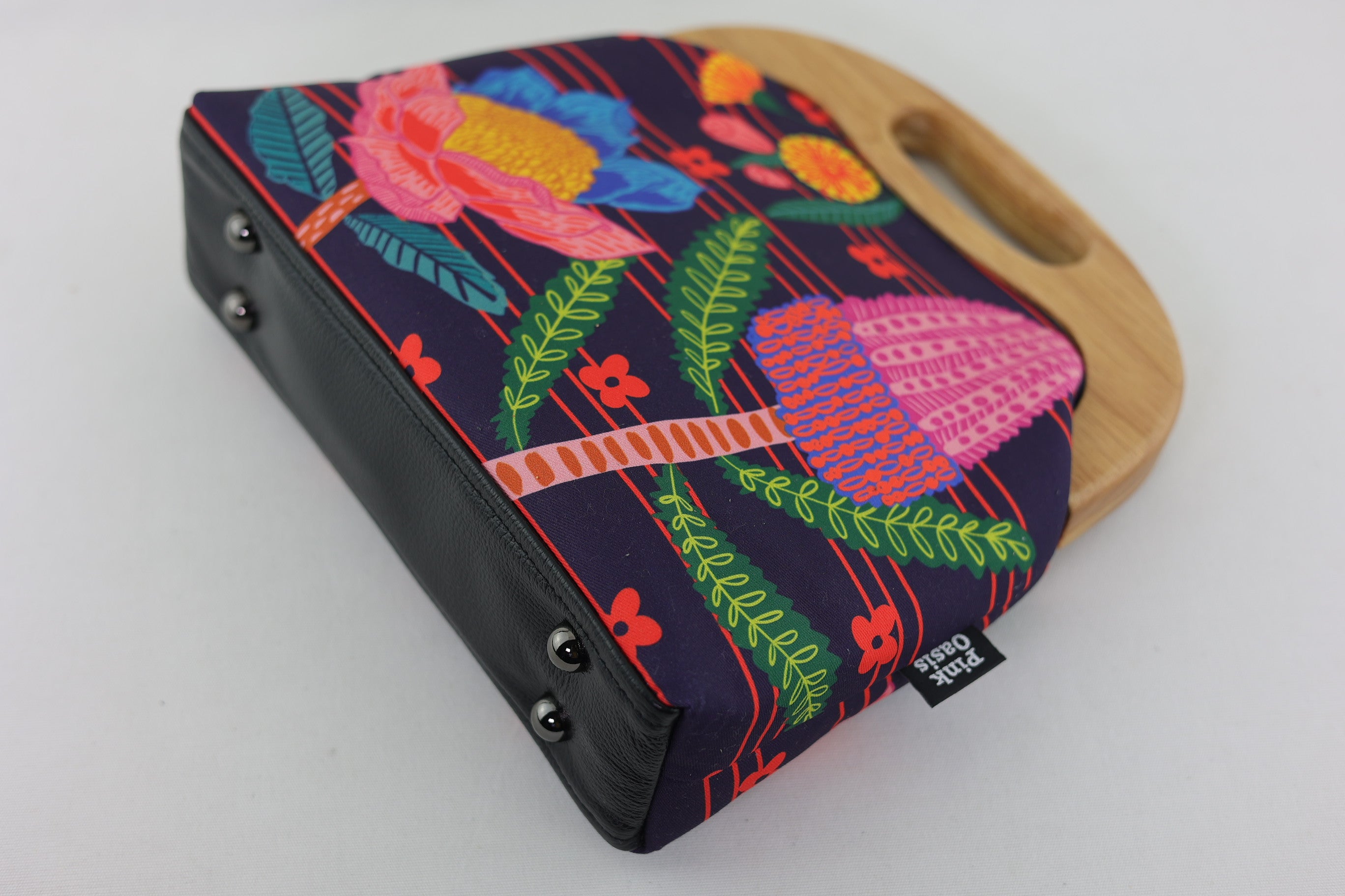 Australian Native Flowers Large Wood Frame Bag | PINK OASIS