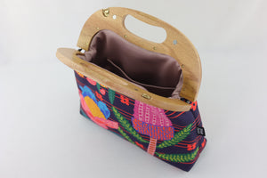 Australian Native Flowers Large Wood Frame Bag | PINK OASIS