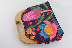 Australian Native Flowers Large Wood Frame Bag | PINK OASIS