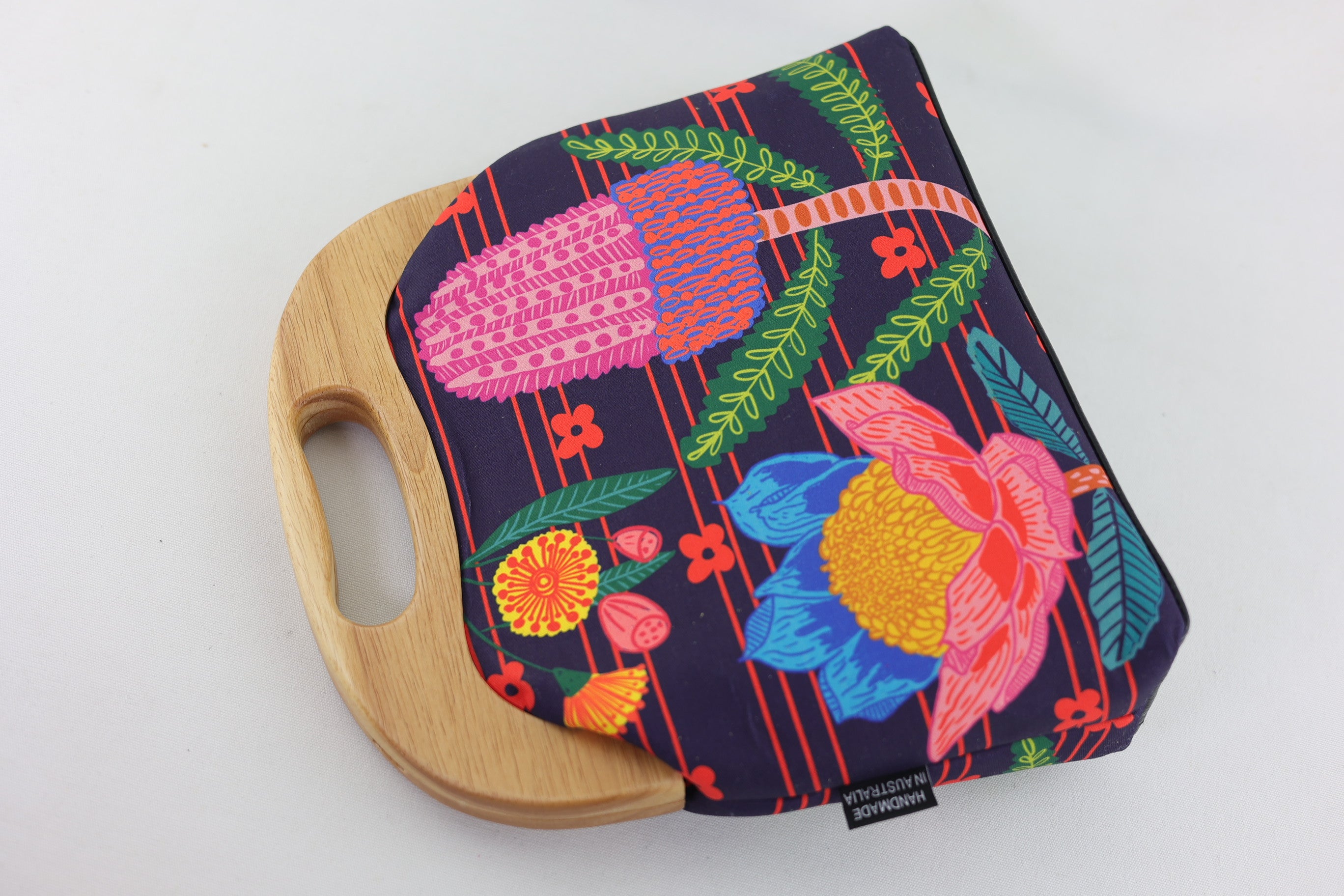 Australian Native Flowers Large Wood Frame Bag | PINK OASIS
