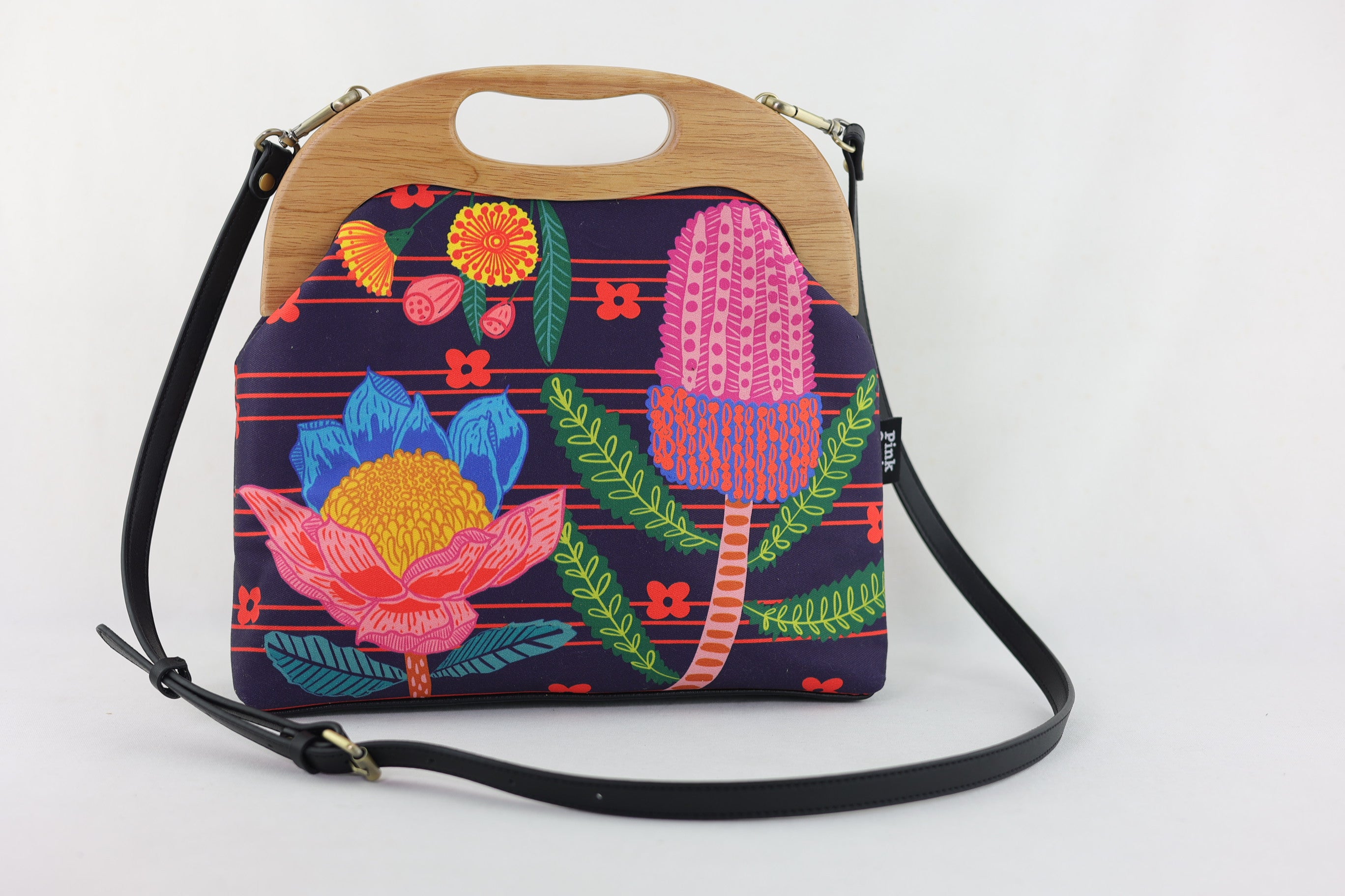 Australian Native Flowers Large Wood Frame Bag | PINK OASIS