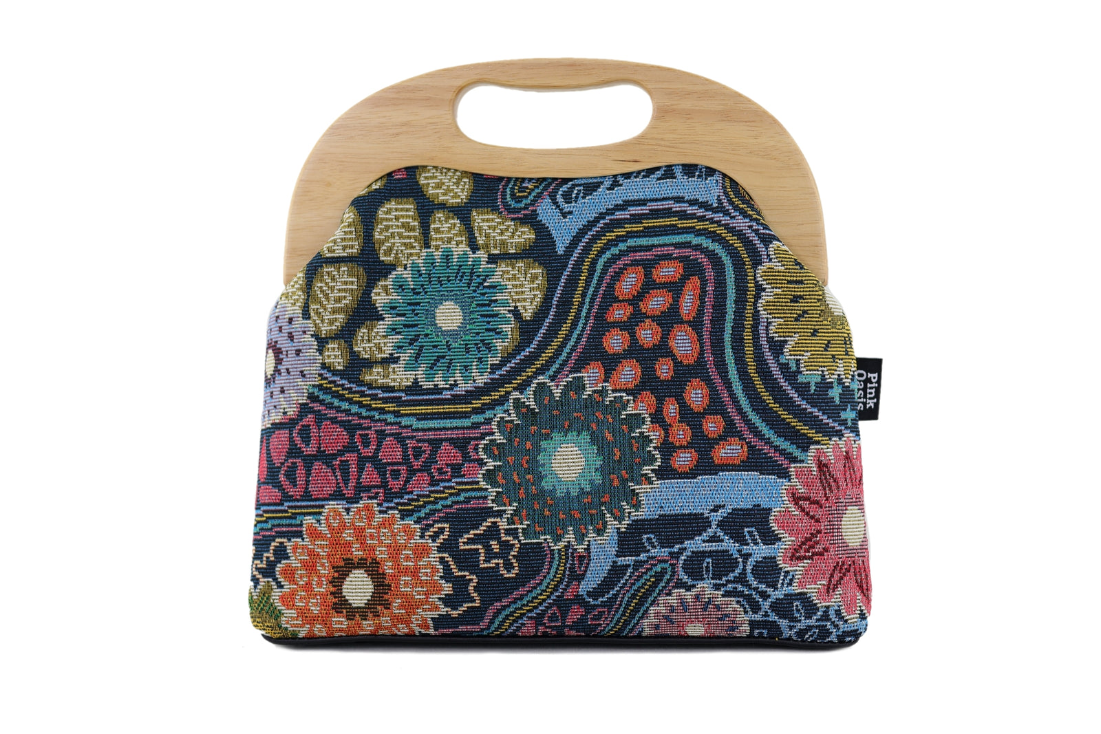 Gerberas Tapestry Woven Fabric Large Wood Frame Bag | PINK OASIS