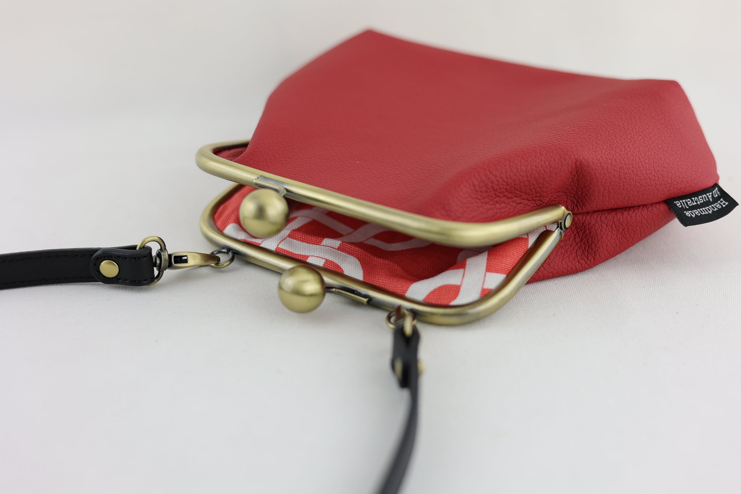 Women's Red Genuine Leather Clutch Bag with Strap | PINK OASIS
