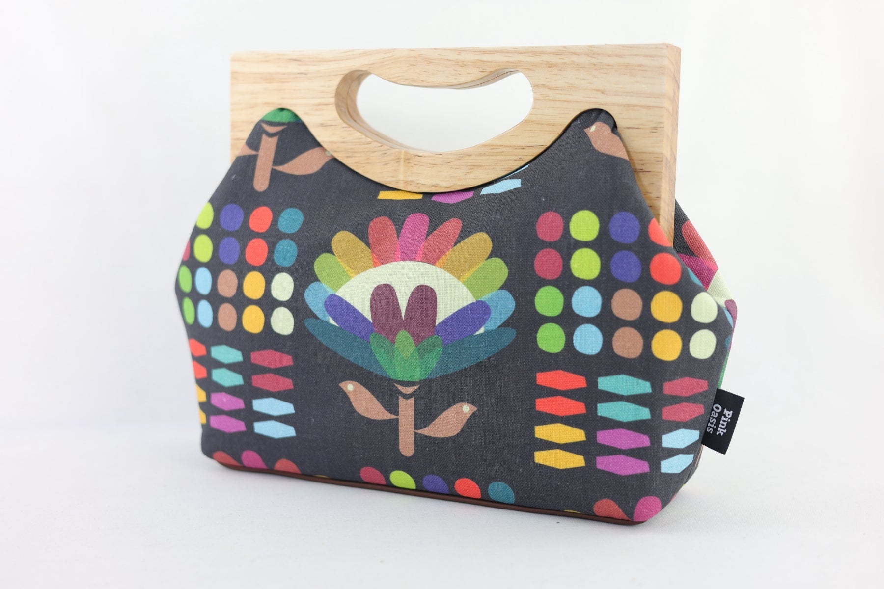 Rainbow Protea Medium Size Wood Frame Bag | PINK OASIS