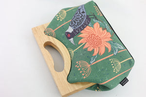 Magpie & Waratah Floral Medium Size Wood Frame Bag | PINK OASIS