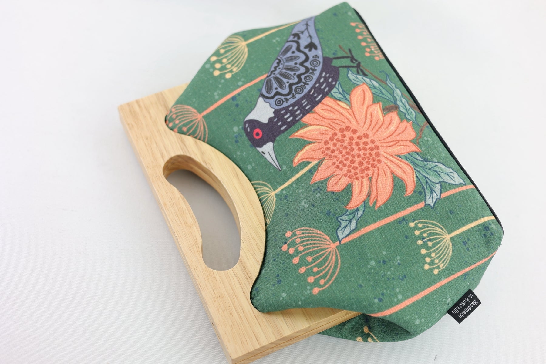 Magpie & Waratah Floral Medium Size Wood Frame Bag | PINK OASIS