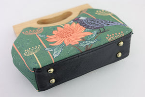 Magpie & Waratah Floral Medium Size Wood Frame Bag | PINK OASIS