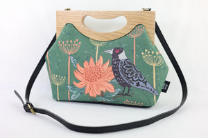 Magpie & Waratah Floral Medium Size Wood Frame Bag | PINK OASIS