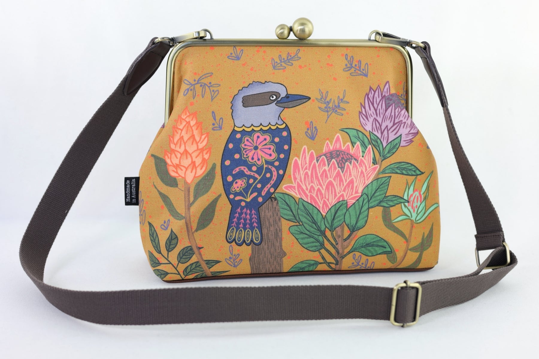 Kookaburra and Proteas Crossbody Bag with Webbing Strap | PINK OASIS