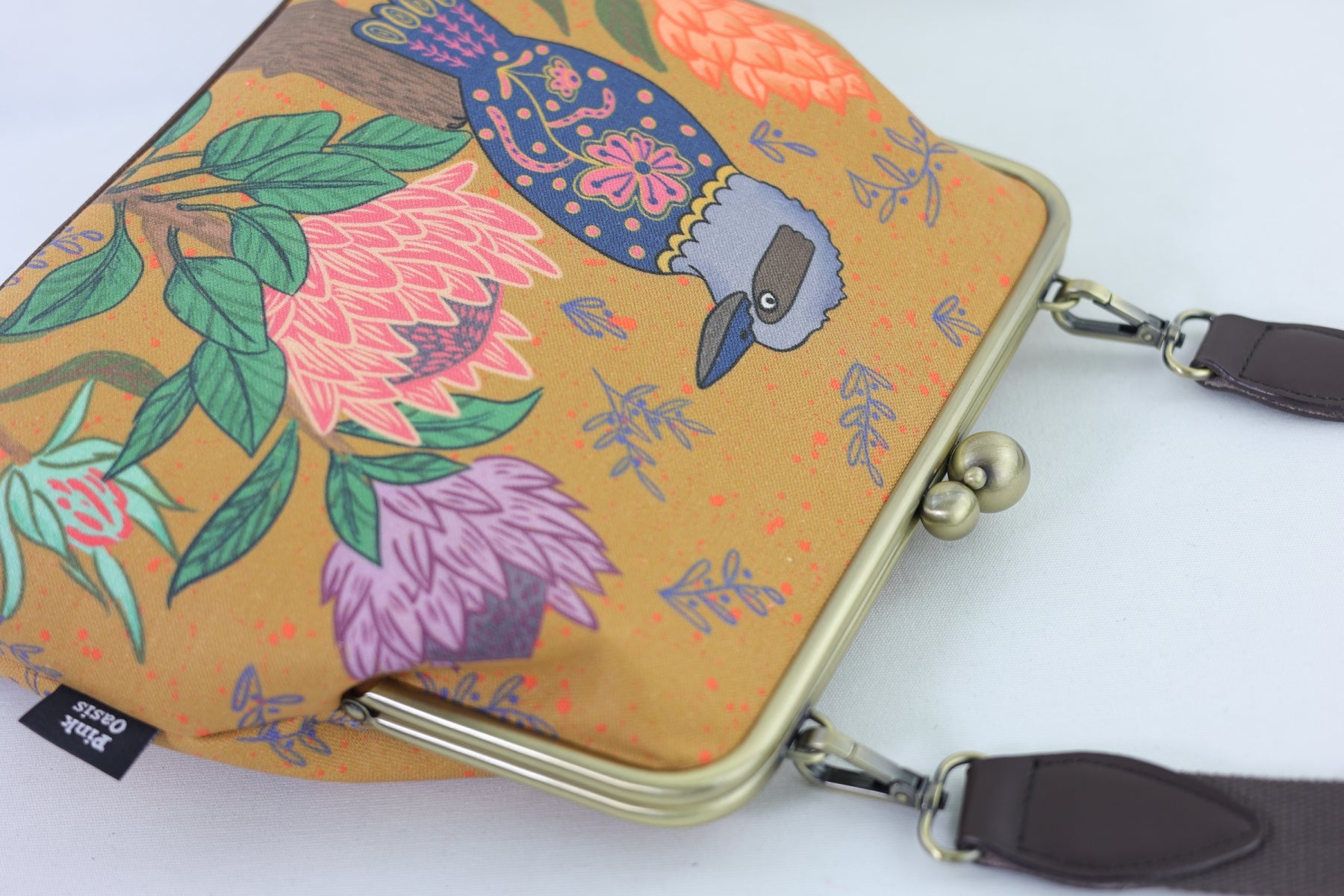 Kookaburra and Proteas Crossbody Bag with Webbing Strap | PINK OASIS