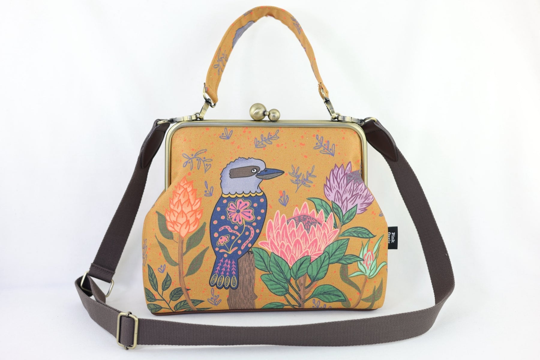 Kookaburra and Proteas Crossbody Bag with Webbing Strap | PINK OASIS