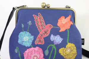 Poppies & Hummingbird Crossbody Bag with Webbing Strap | PINK OASIS