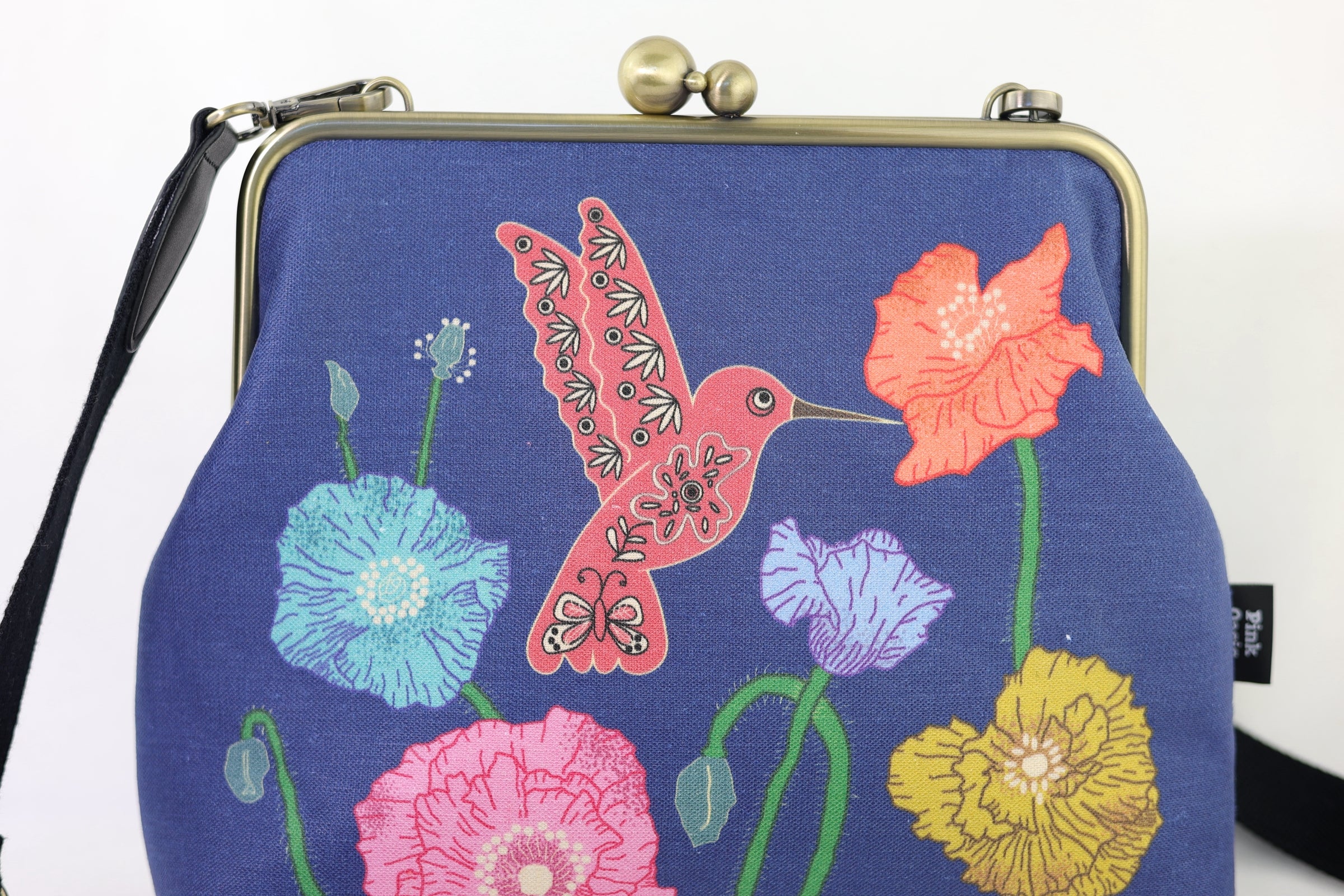 Poppies & Hummingbird Crossbody Bag with Webbing Strap | PINK OASIS