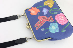Poppies & Hummingbird Crossbody Bag with Webbing Strap | PINK OASIS