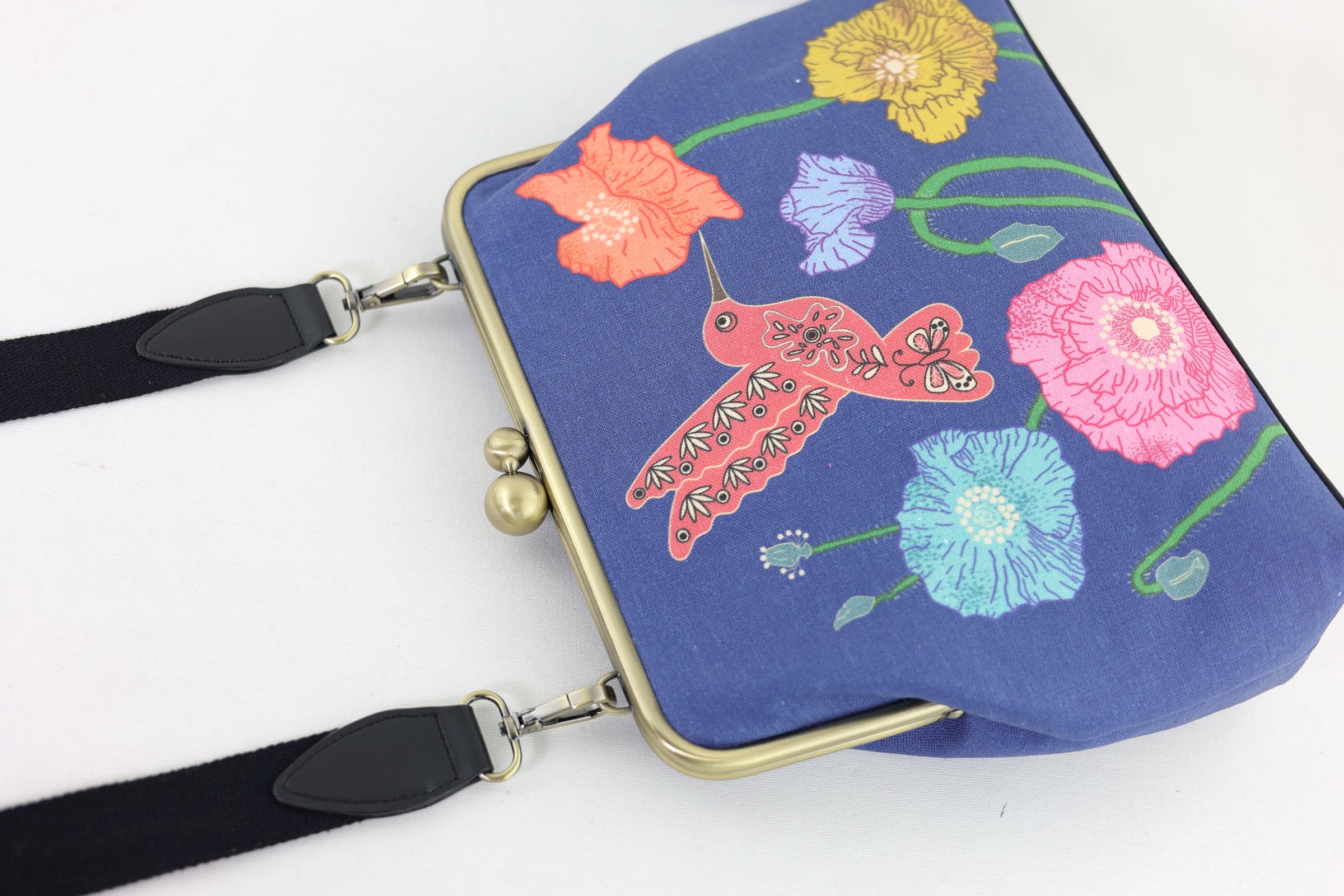 Poppies & Hummingbird Crossbody Bag with Webbing Strap | PINK OASIS