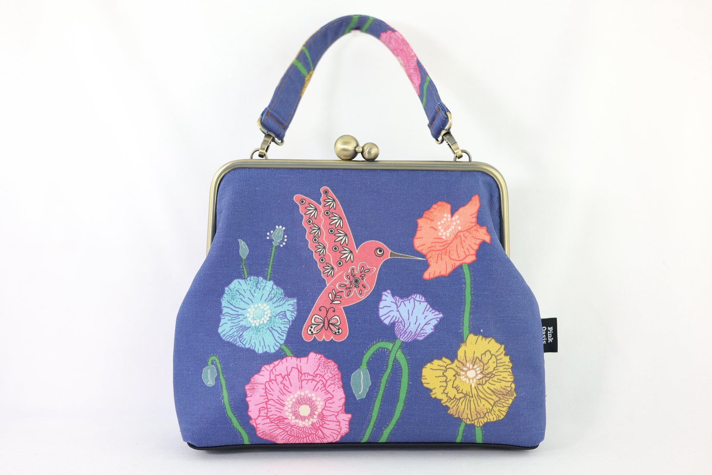 Poppies & Hummingbird Crossbody Bag with Webbing Strap | PINK OASIS