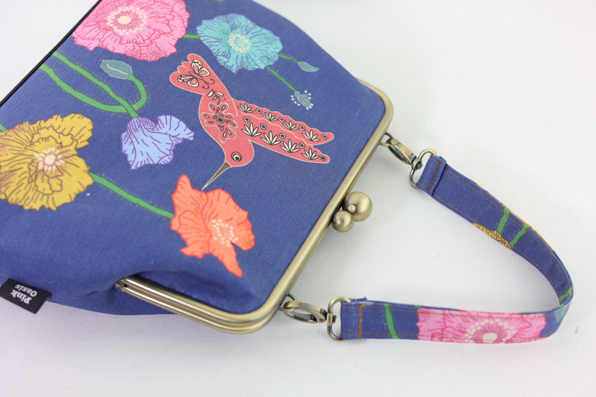 Poppies & Hummingbird Crossbody Bag with Webbing Strap | PINK OASIS