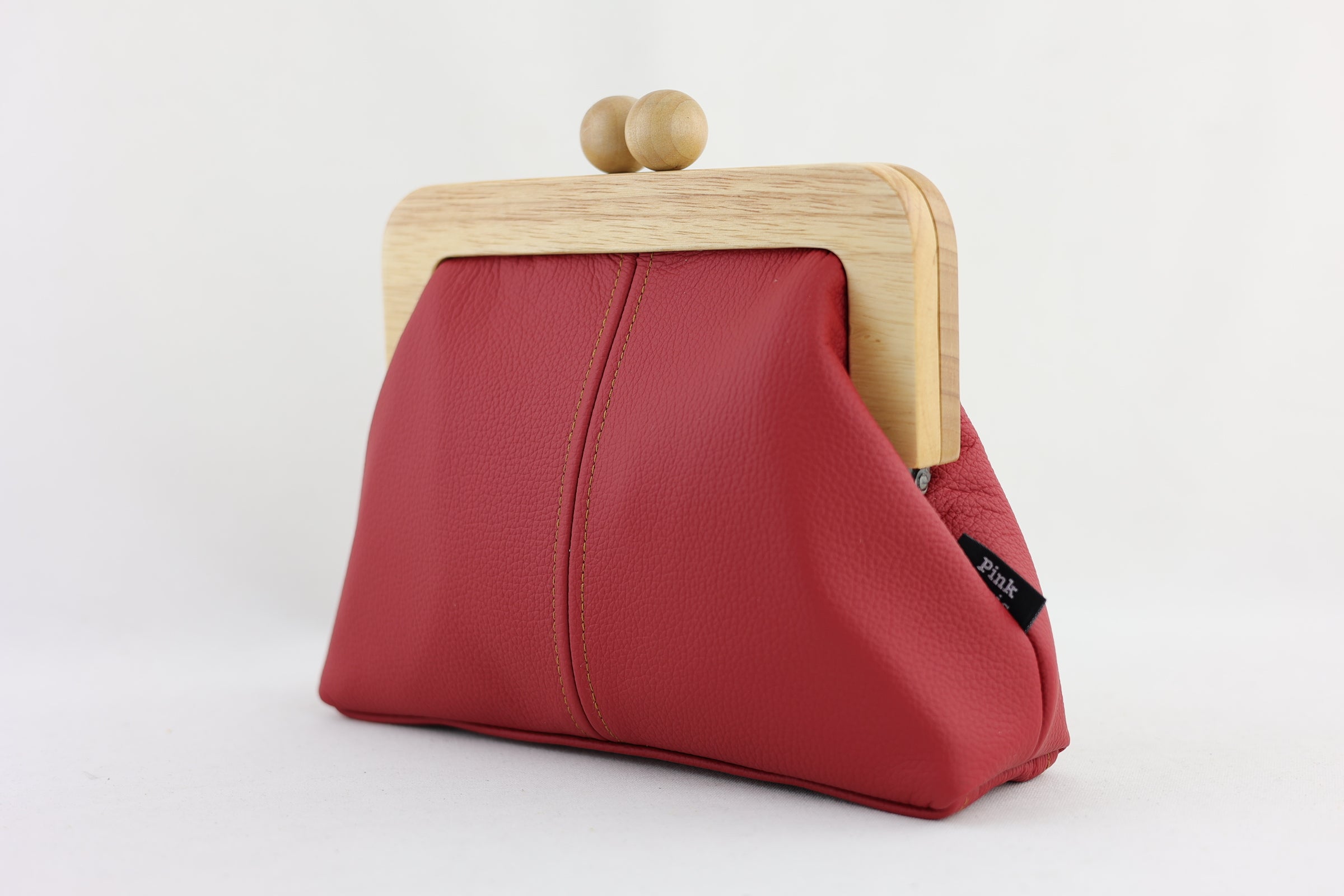 Women's Red Genuine Leather Clutch Bag with Strap | PINKOASIS