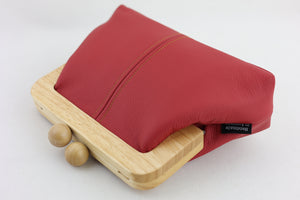 Women's Red Genuine Leather Clutch Bag with Strap | PINKOASIS