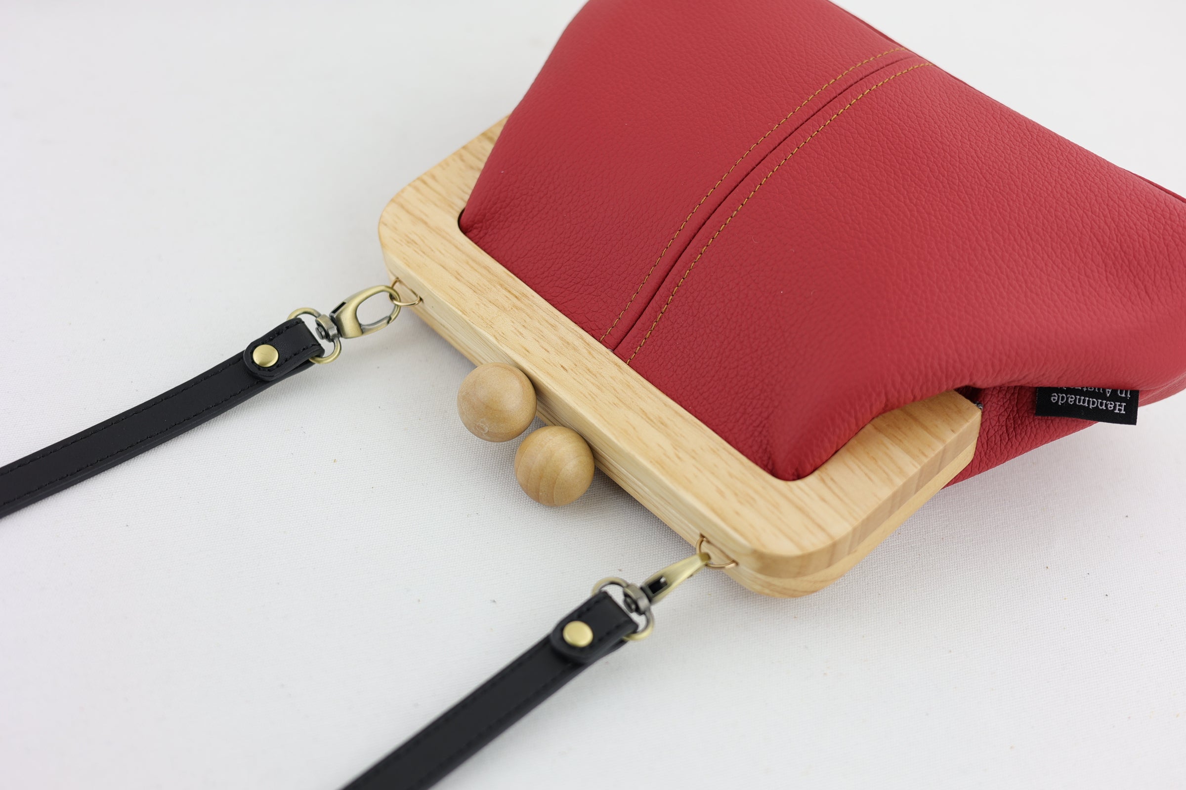 Women's Red Genuine Leather Clutch Bag with Strap | PINKOASIS