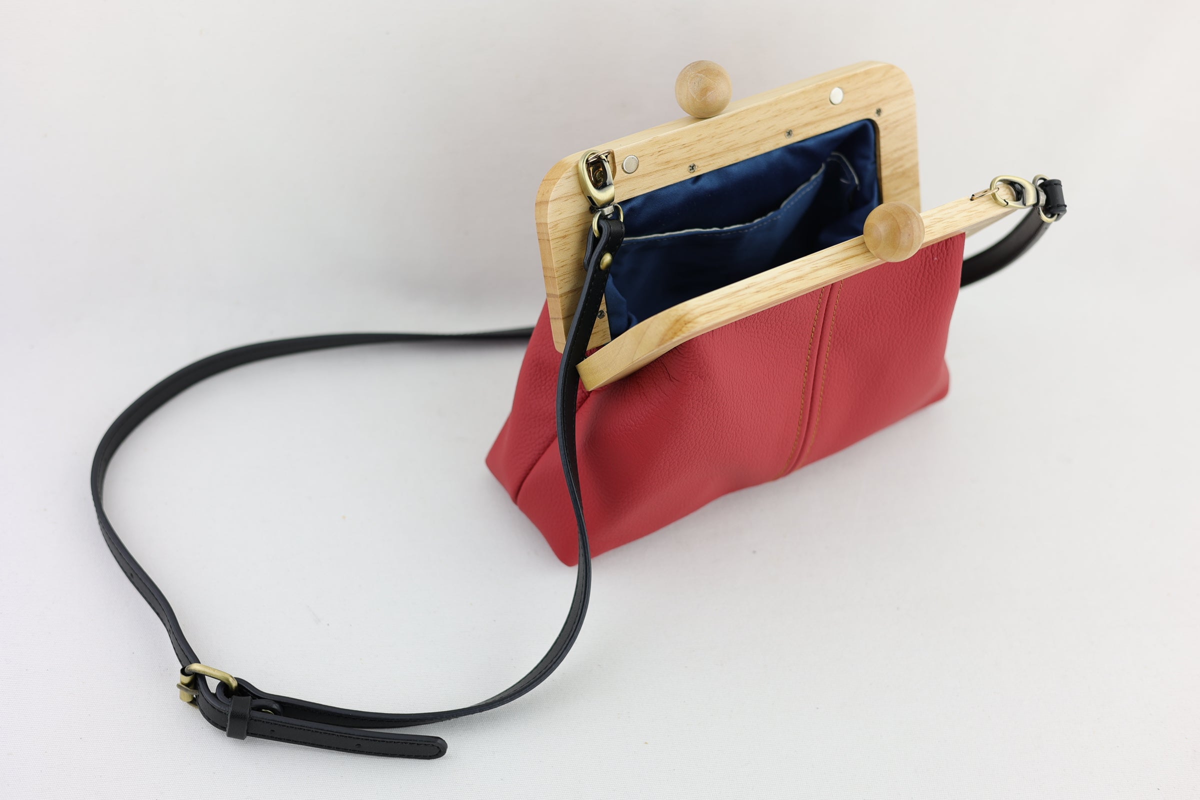 Women's Red Genuine Leather Clutch Bag with Strap | PINKOASIS