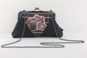 Vintage Camera Kisslock Clutch with Chain Strap | PINK OASIS