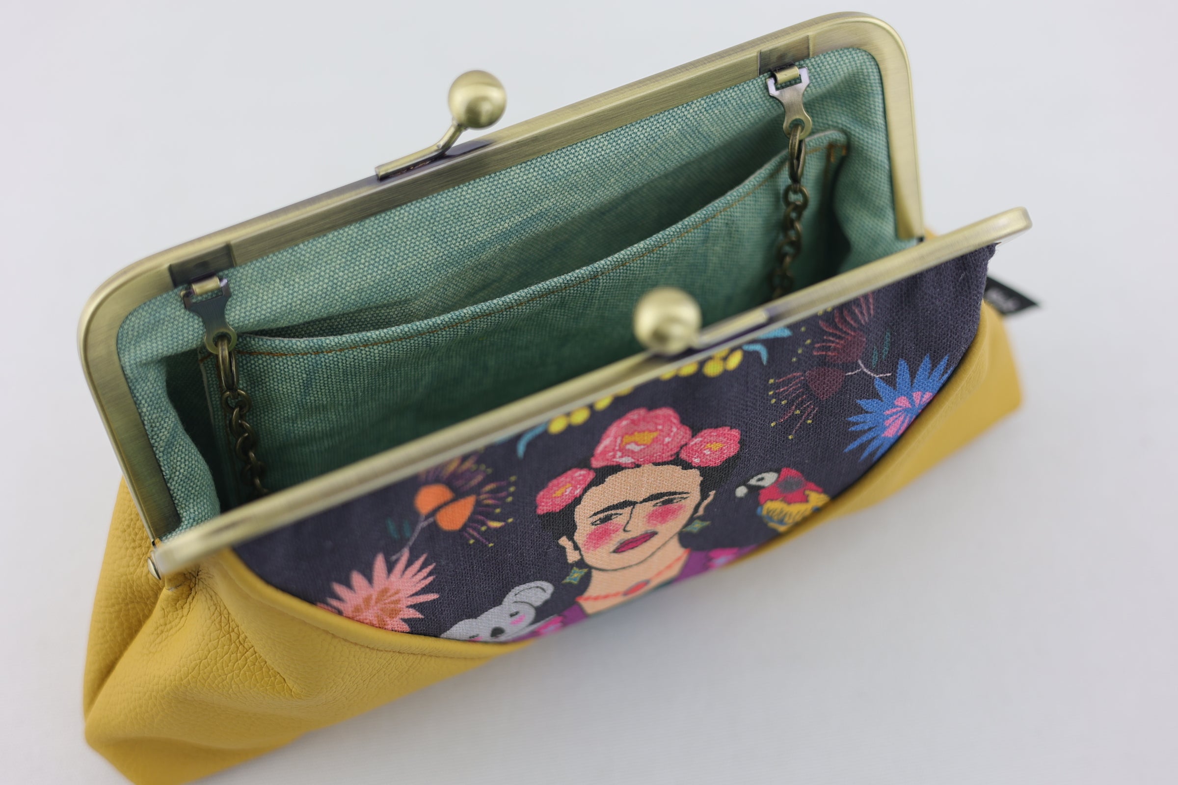Frida Down Under Mustard Kisslock Clutch with Chain Strap | PINK OASIS