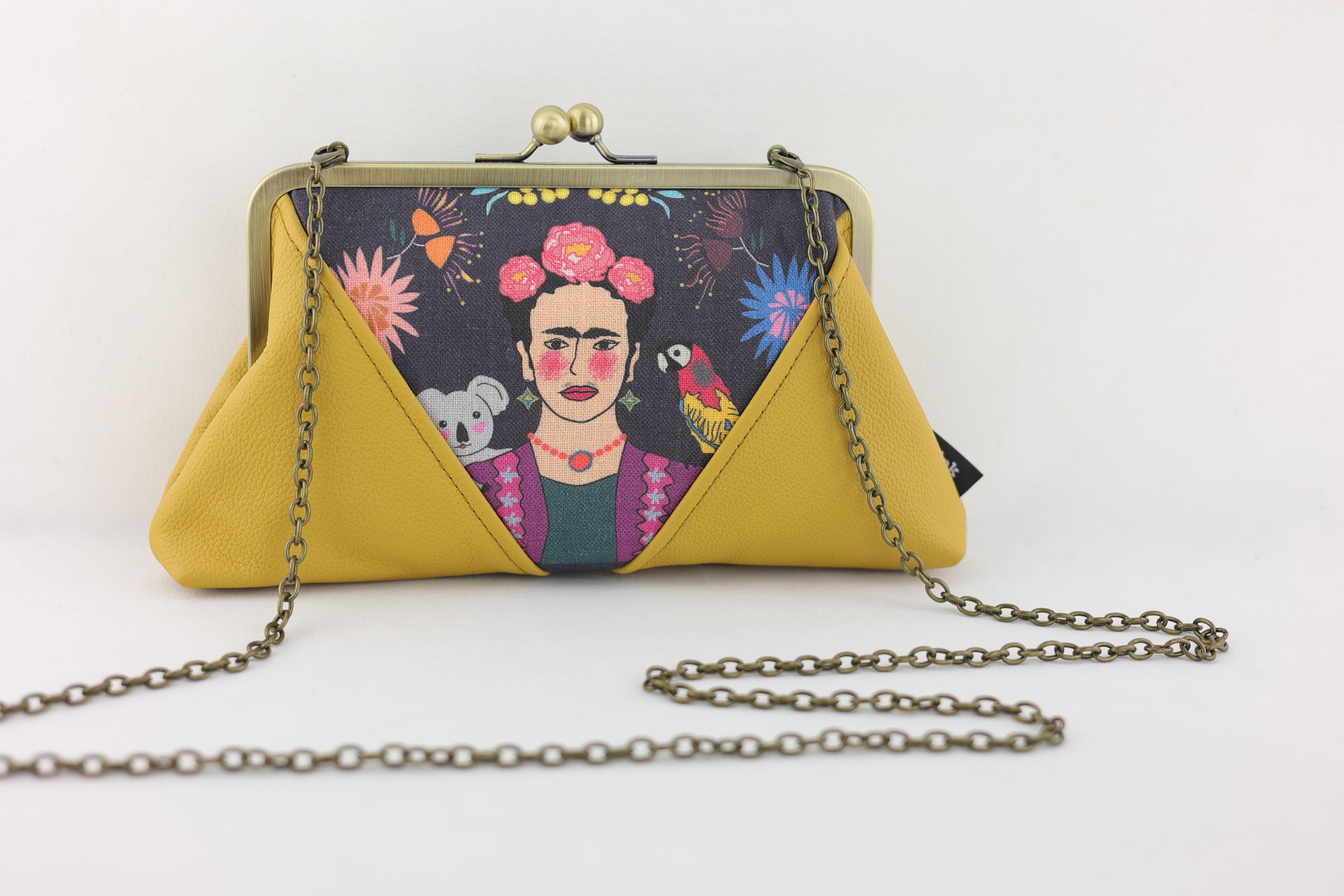 Frida Down Under Mustard Kisslock Clutch with Chain Strap | PINK OASIS