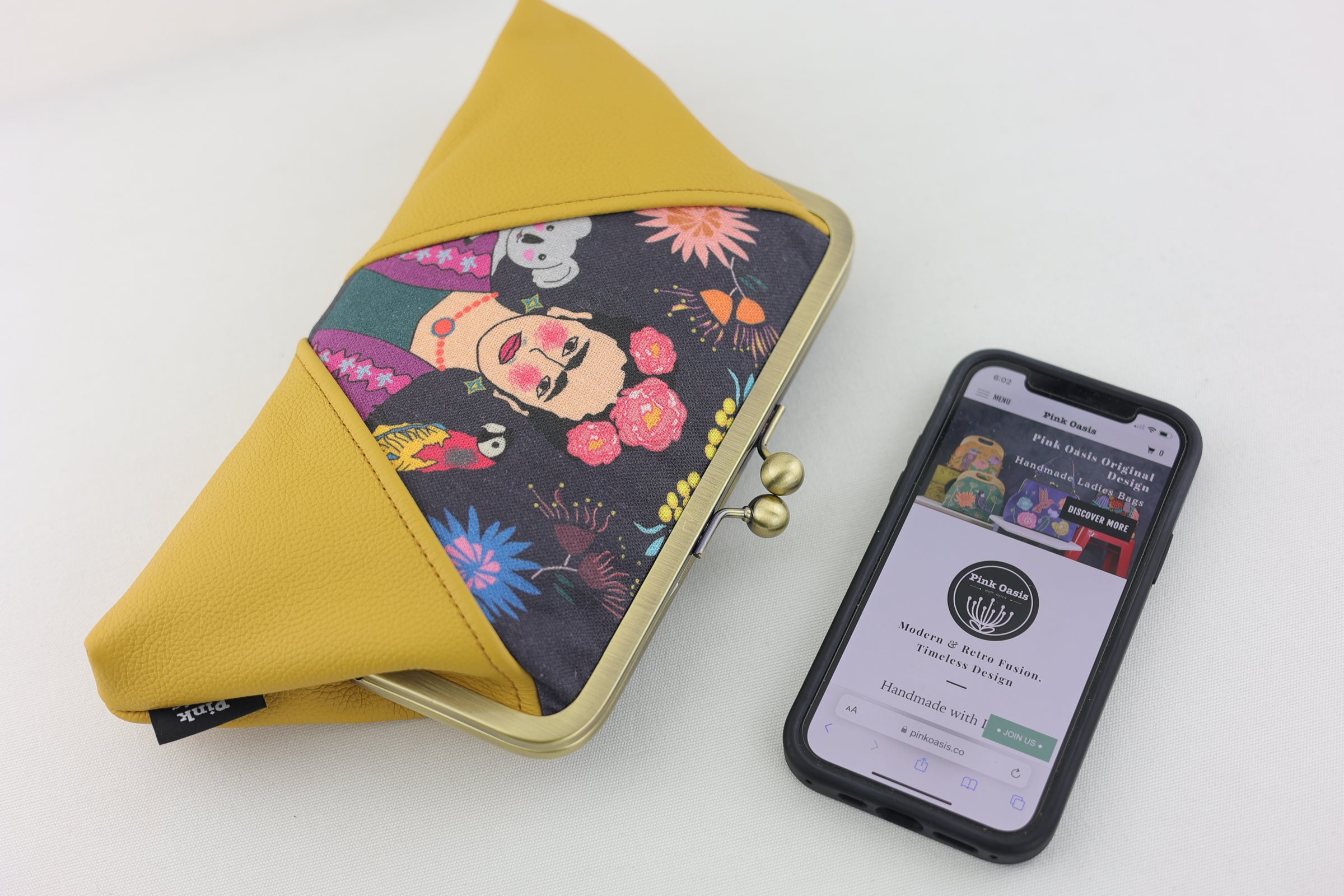 Frida Down Under Mustard Kisslock Clutch with Chain Strap | PINK OASIS