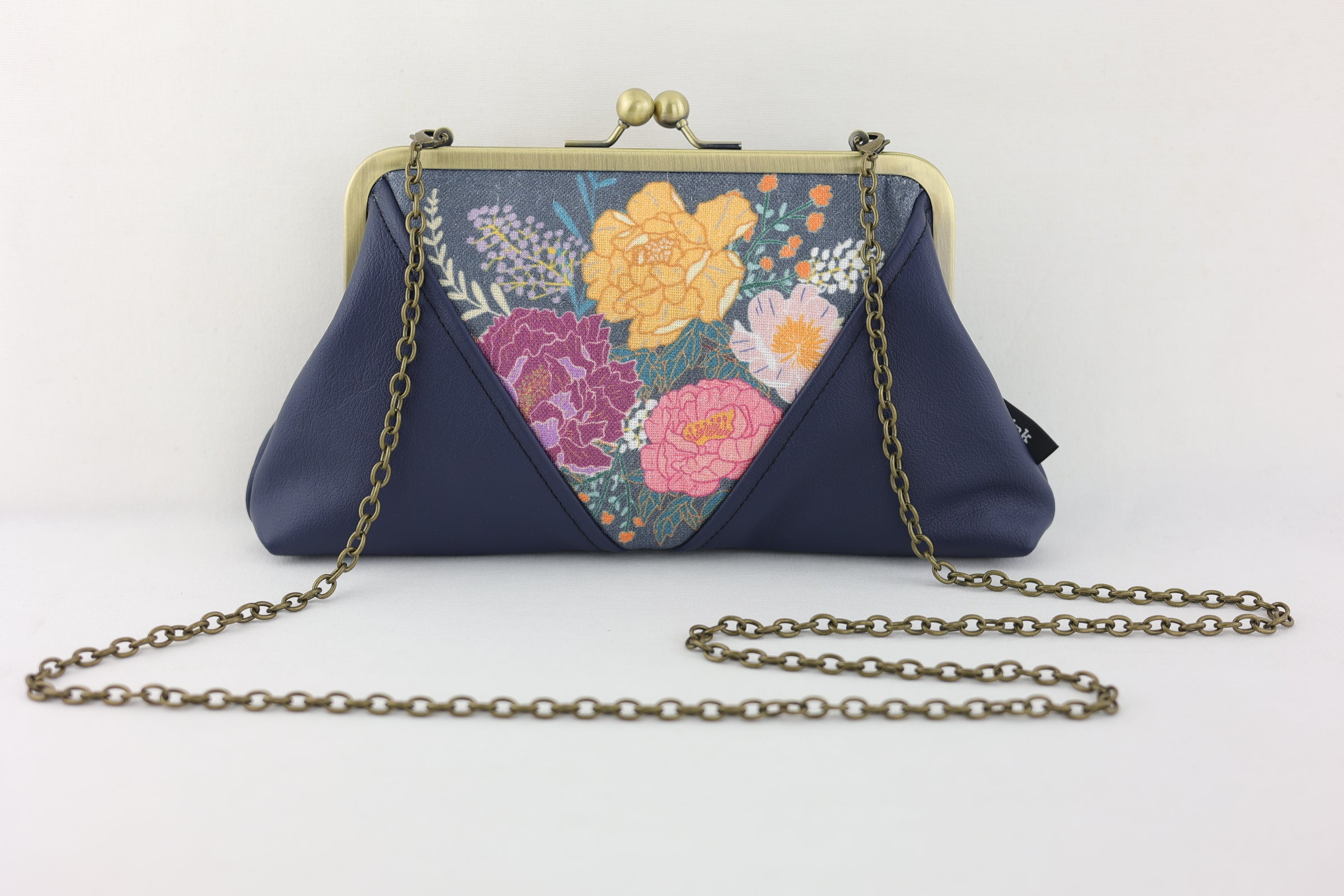 Peonies Garden Kisslock Clutch with Chain Strap | PINK OASIS