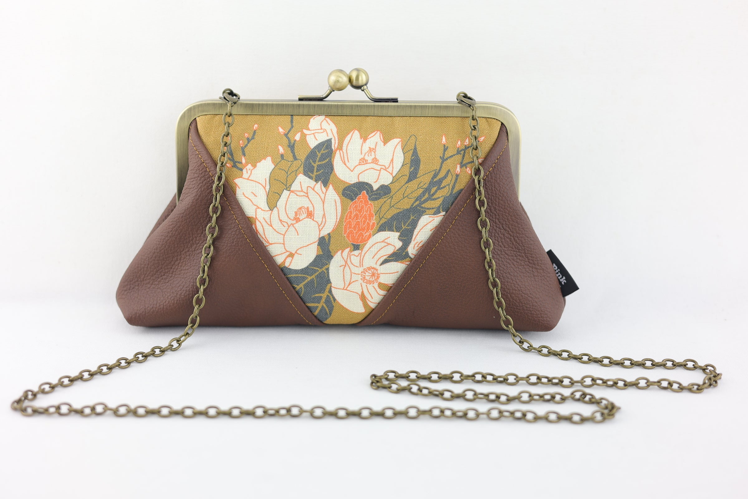 Magnolia Mustard Kisslock Clutch with Chain Strap | PINK OASIS