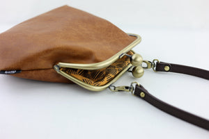 Distressed Brown Leather Kisslock Bag with Strap | PINKOASIS