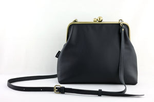Handmade Ebony Black Leather Crossbody Bag | PINK OASIS