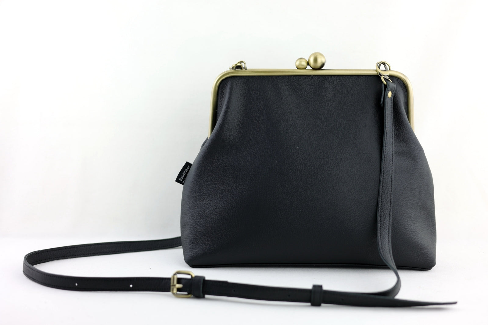 Handmade Ebony Black Leather Crossbody Bag | PINK OASIS