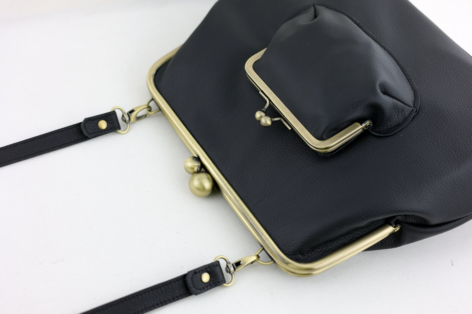 Handmade Ebony Black Leather Crossbody Bag | PINK OASIS