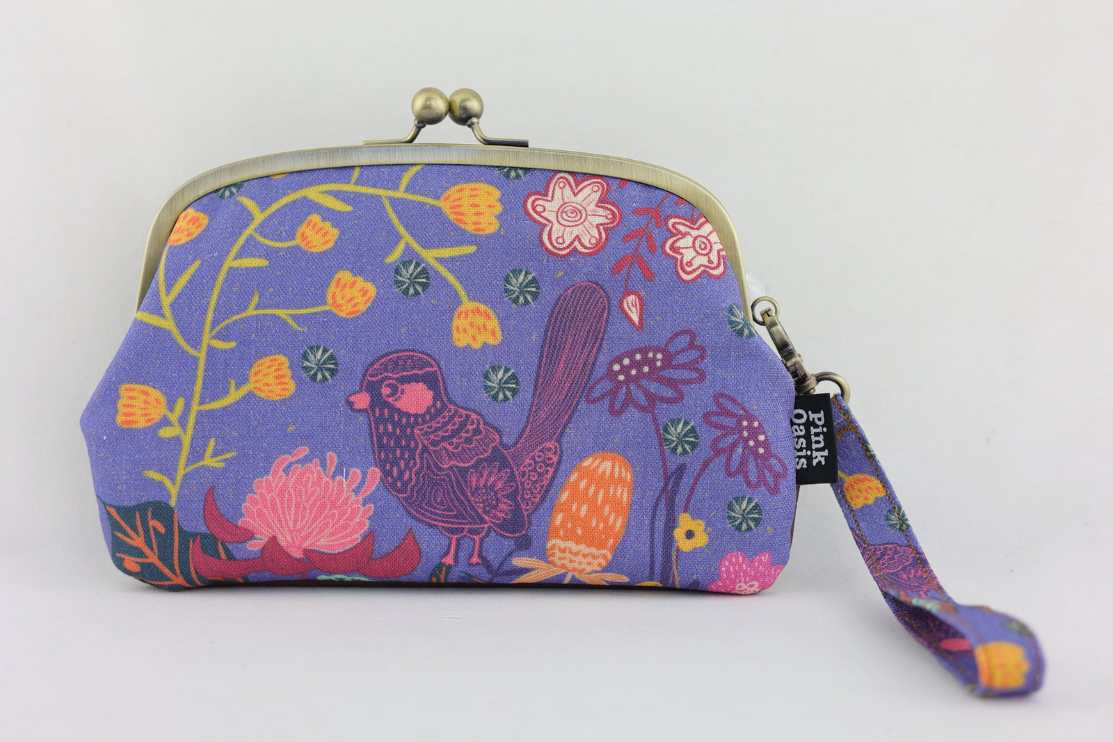 Blue Wren, Waratah & Banksia Wristlet Wallet (with Double Kisslock Clasps)