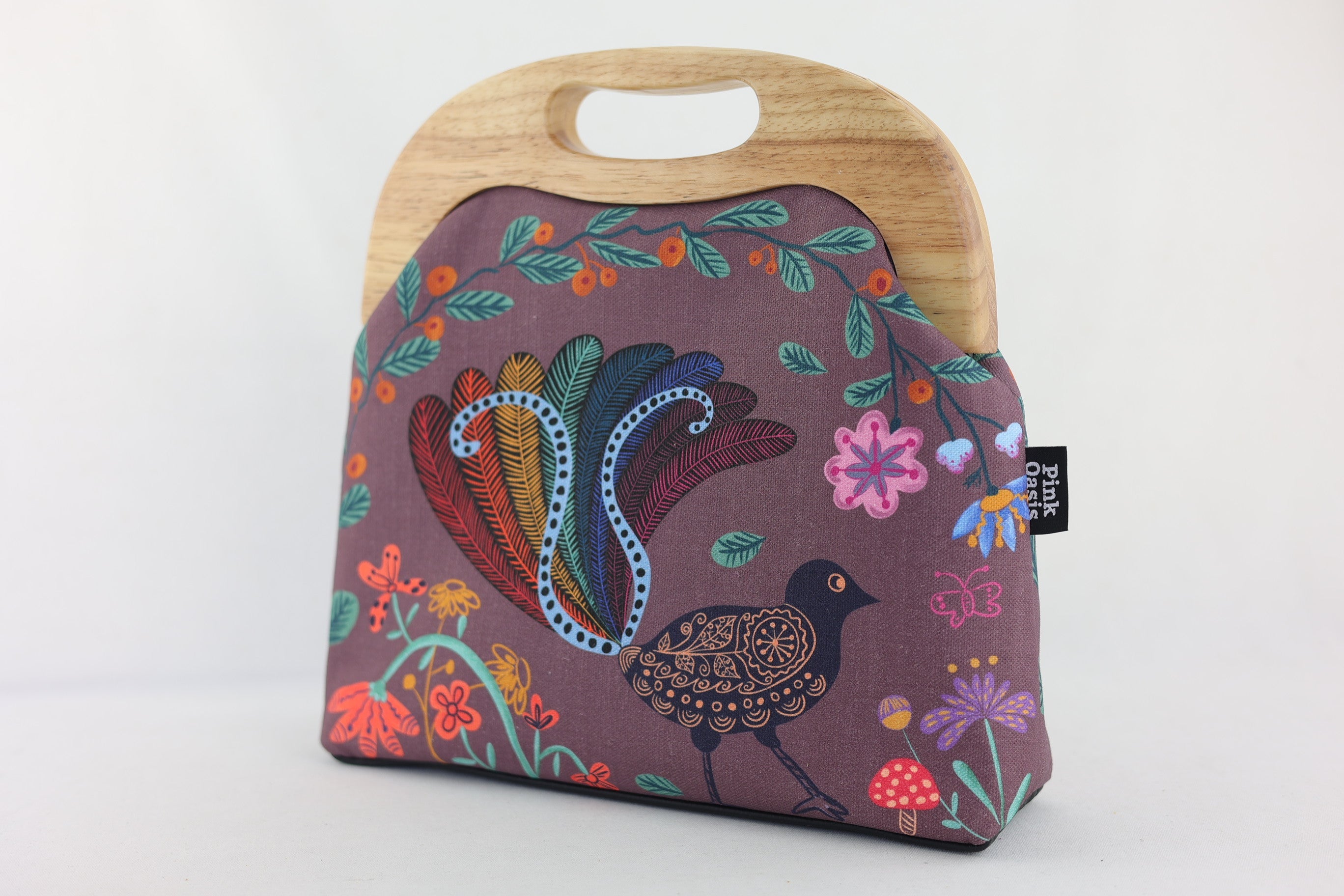 Lyre Bird Large Wood Frame Bag | PINK OASIS