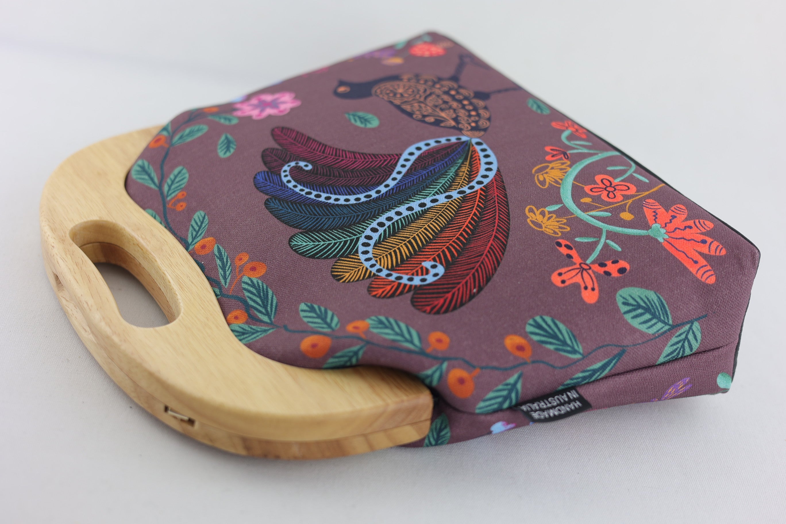Lyre Bird Large Wood Frame Bag | PINK OASIS