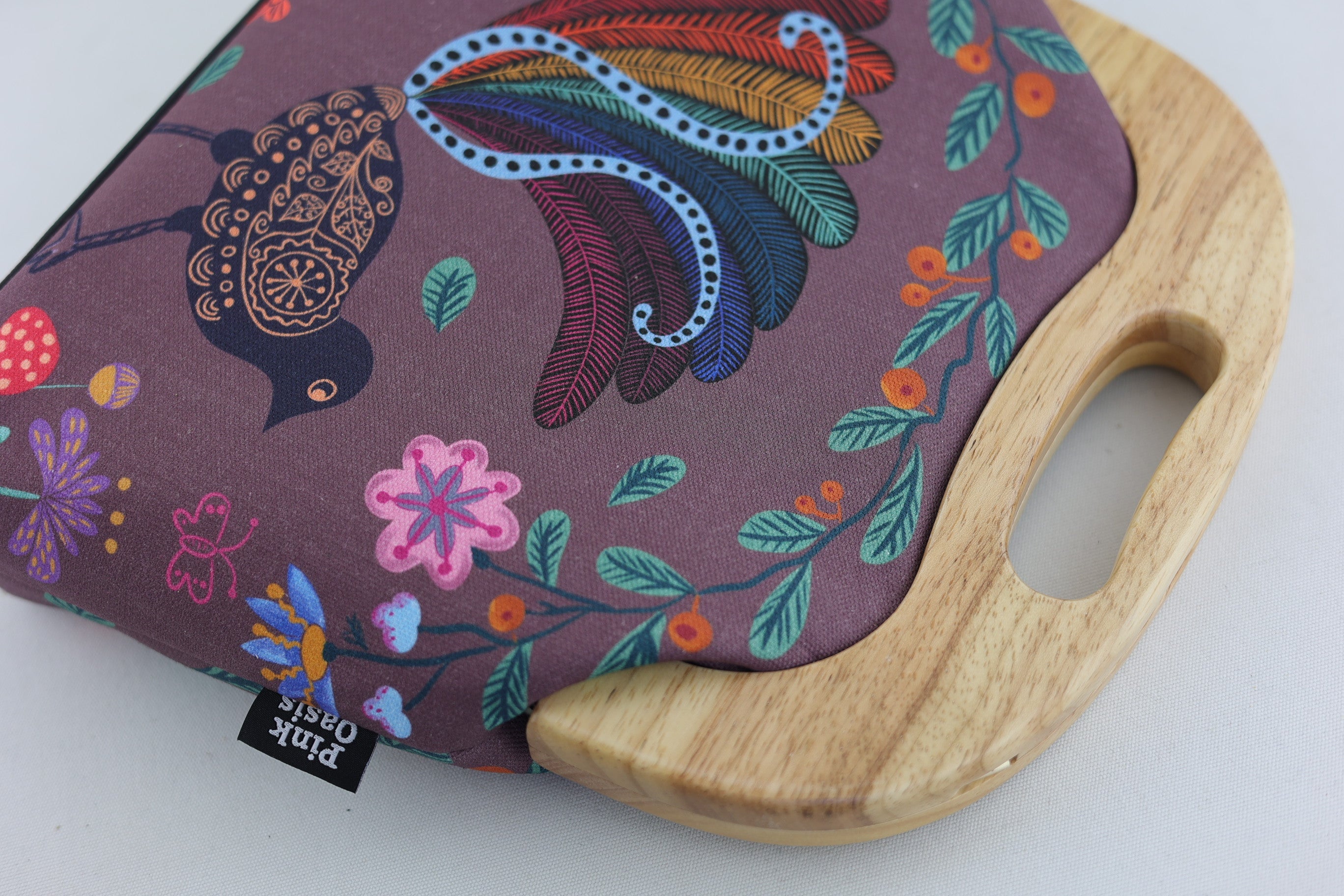 Lyre Bird Large Wood Frame Bag | PINK OASIS