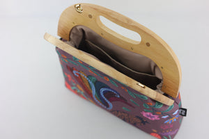 Lyre Bird Large Wood Frame Bag | PINK OASIS