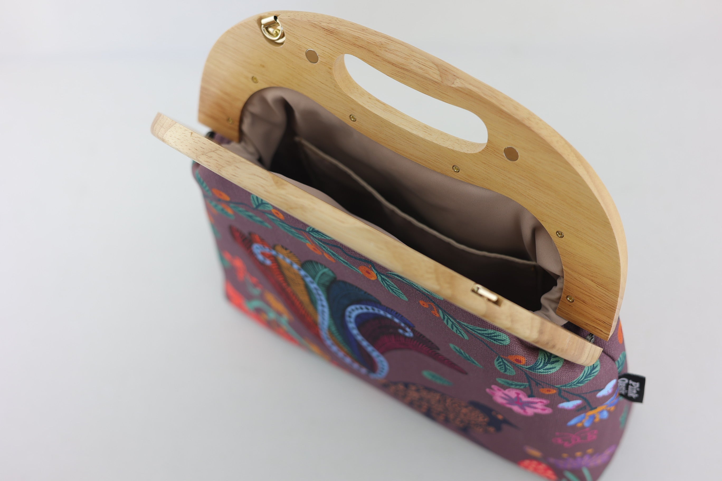 Lyre Bird Large Wood Frame Bag | PINK OASIS