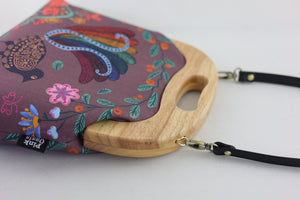 Lyre Bird Large Wood Frame Bag | PINK OASIS