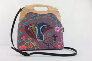 Lyre Bird Large Wood Frame Bag | PINK OASIS