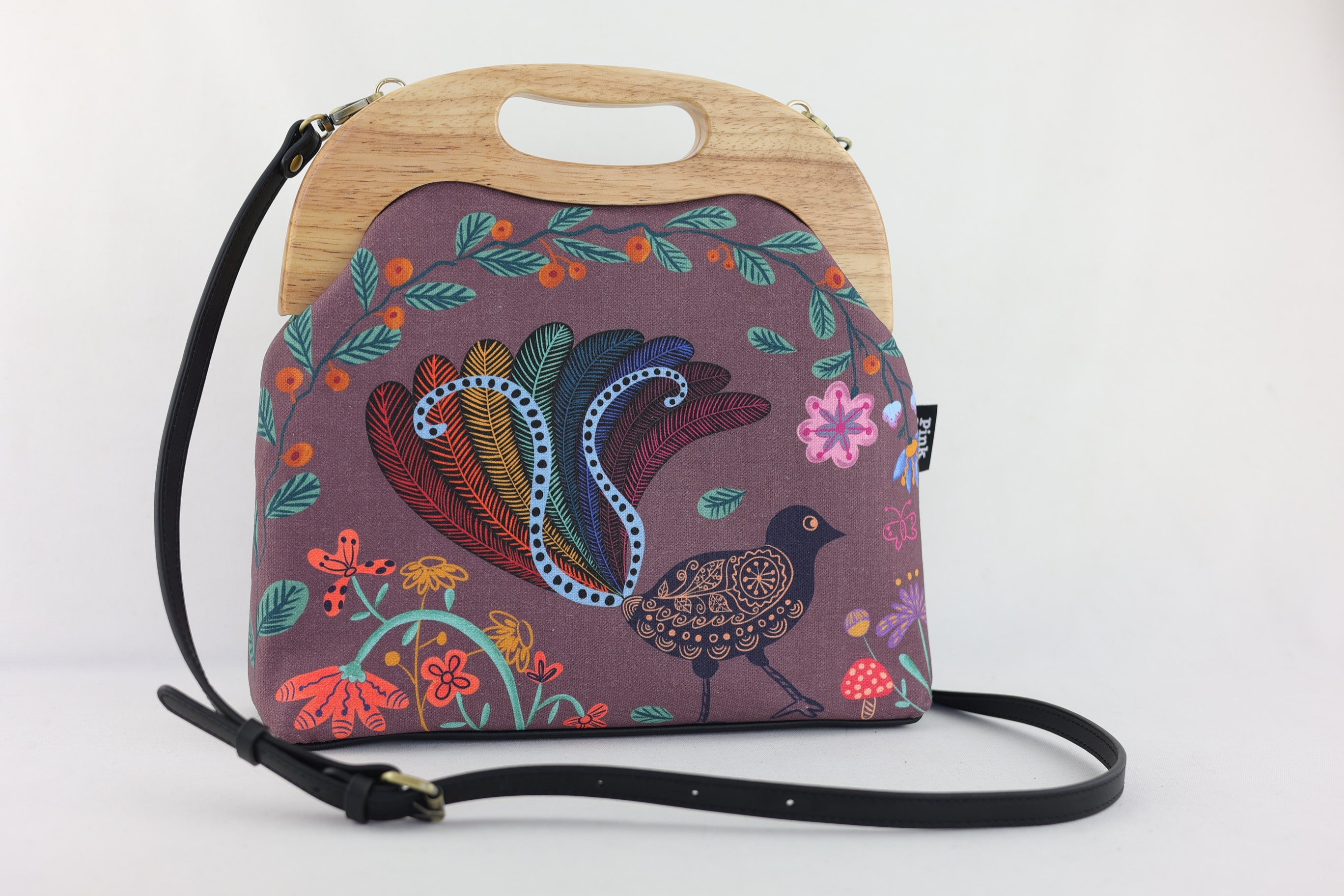 Lyre Bird Large Wood Frame Bag | PINK OASIS