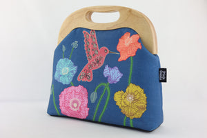 Poppies and Hummingbird Large Wood Frame Bag | PINK OASIS