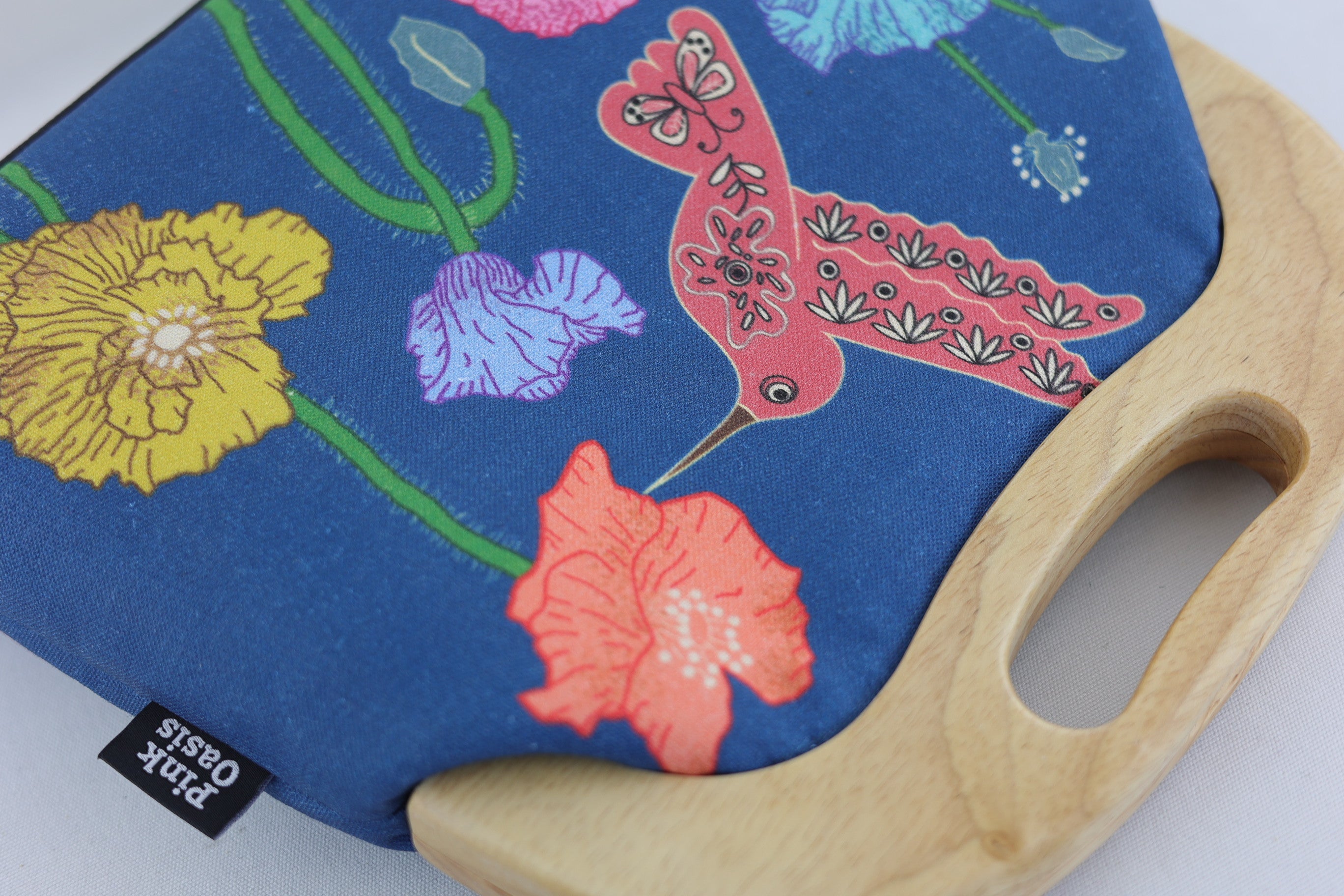 Poppies and Hummingbird Large Wood Frame Bag | PINK OASIS